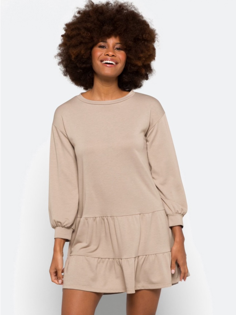 🍪 Casual French Terry Mini Dress in Beige